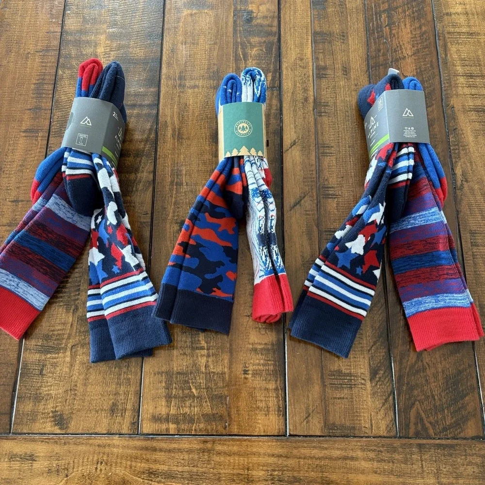 Lot Of 6 Pairs Ski Socks Mens Womens‎ Size L Fully Cushioned Blue/Red Unisex NEW